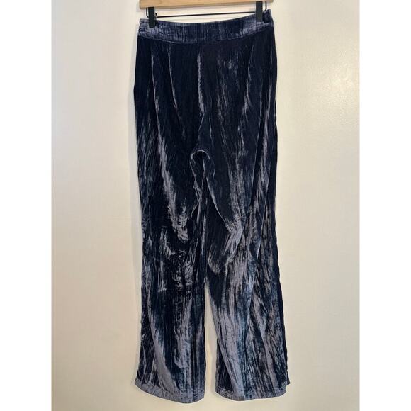 Marie Oliver Womens Carter Velvet Crinkle Wide Leg Elegant Chic Blue Pants Sz 2 - Picture 2 of 9
